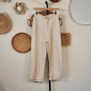 Reserved High Rise Wide Leg Linen Blend Trouser Pants Cream Womens Size Large